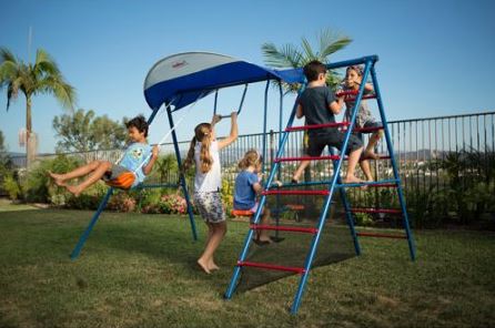 IRONKIDS Inspiration 100 Metal Swing Set with Ladder Climber and UV Protective Sunshade